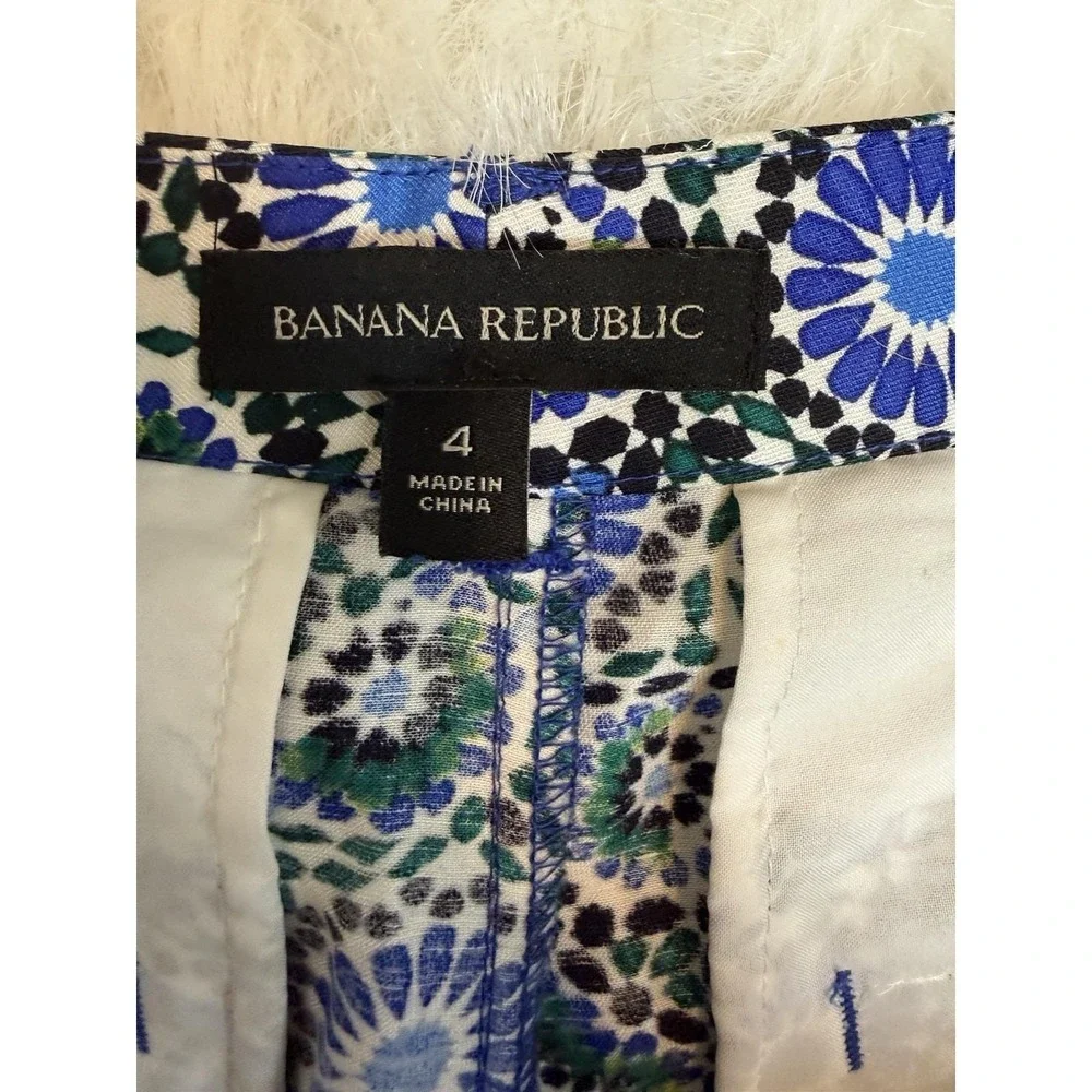 Banana Republic Y2k Vtg Blue Morrocan/Mediterranean Linen Short Sz 4 Preppy Boho